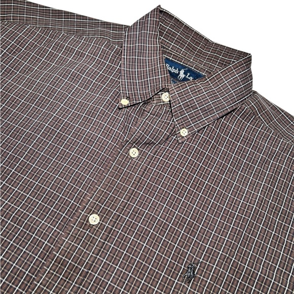 Ralph Lauren Micro Plaid Casual Botton Down Brown Dress Shirt Size M - Picture 4 of 8
